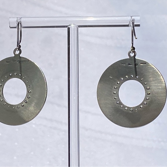 Silpada Sterling Silver CZ Circle Textured Dangle Earrings - Picture 6 of 12